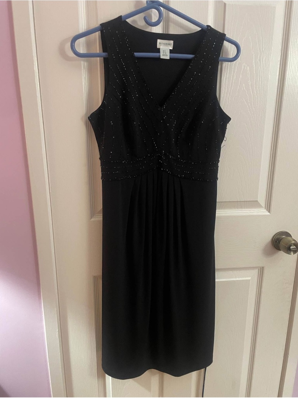Motherhood Maternity Black Sleeveless V-Neck Midi Dress with Sparkle Trim